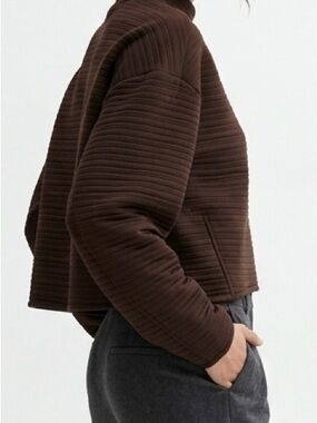 prAna Send Off Pullover Brown Ribbed Mock Neck Bubble Sleeve Sweatshirt M